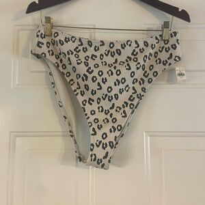 Leopard Print High Cut Bikini Bottoms - Neutral Animal Print - Ribbed Material